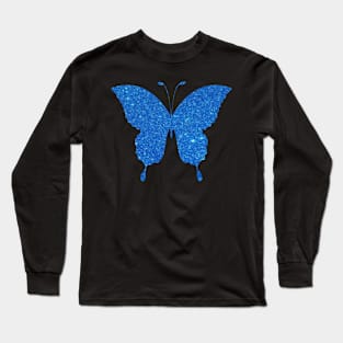 Blue Sky Faux Glitter Butterfly Long Sleeve T-Shirt